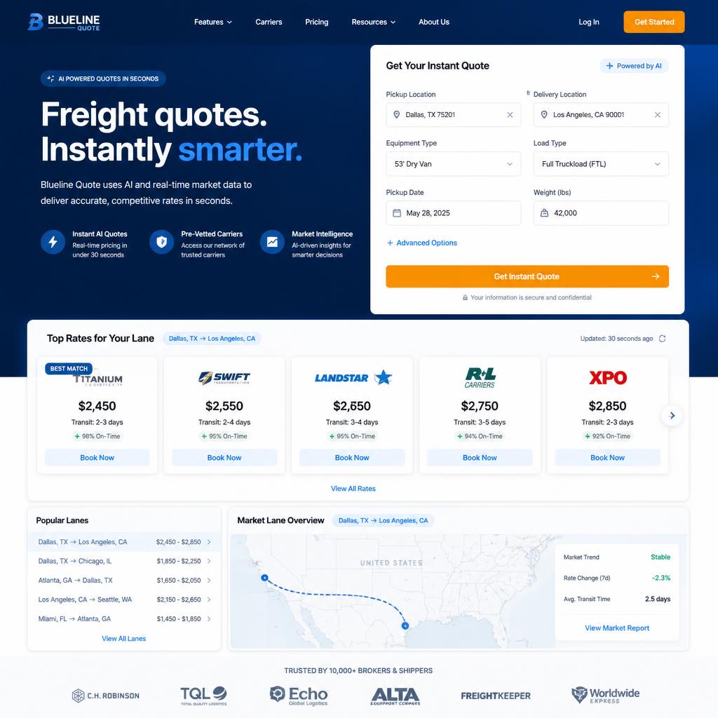 Blueline Quote freight broker website template